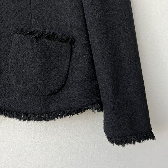 Albert Nipon Blazer Womens Size 4 Black Wool Blend Fringe Details Jacket Lined - Picture 5 of 12